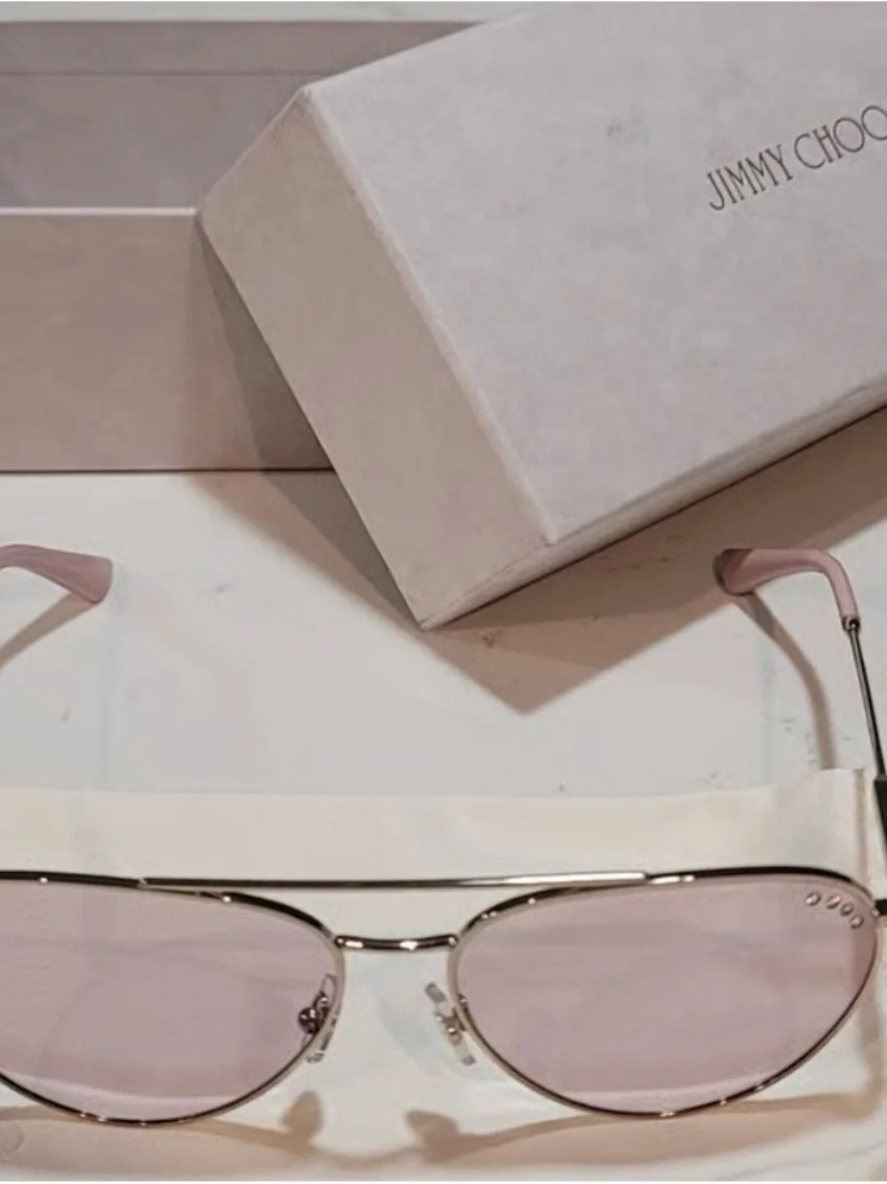 Jimmy Choo Pink-Tinted Aviator Sunglasses with Silver Frame